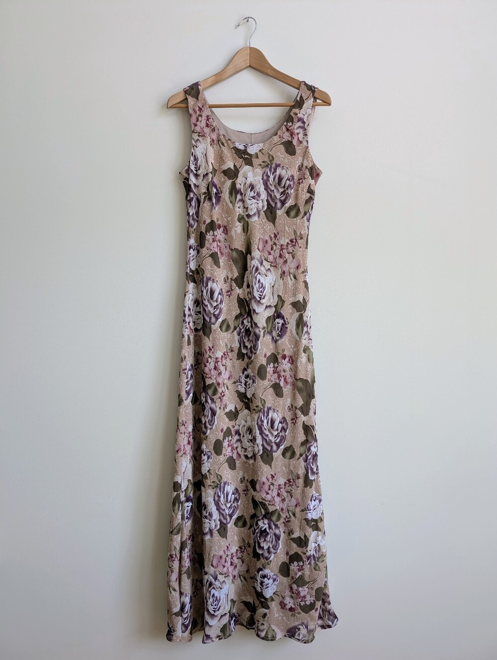 Vintage Dusty Rose Floral Sleek Sleeveless Maxi Dress Tradition Pink Size 10